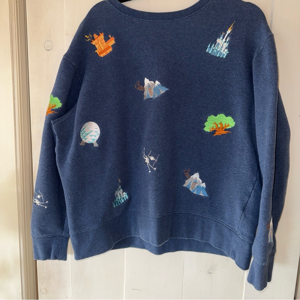 Disney Parks Disney World Rare Blue Embroidered Ride Icon Sweatshirt Size Lg - Picture 2 of 5